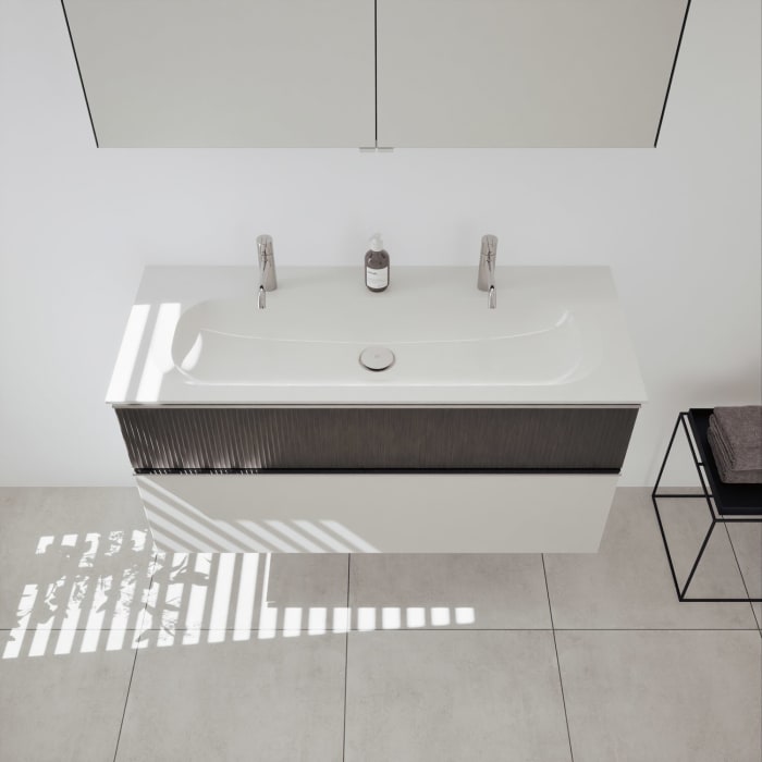 burgbad Fiumo 2.0 Badmöbelset 122 cm mit Waschtisch mit Unterschrank mit Griff G0146 und Spiegelschrank