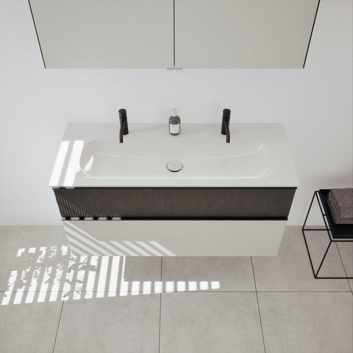 burgbad Fiumo 2.0 Badmöbelset 122 cm mit Waschtisch mit Unterschrank mit Griff G0200 und Spiegelschrank