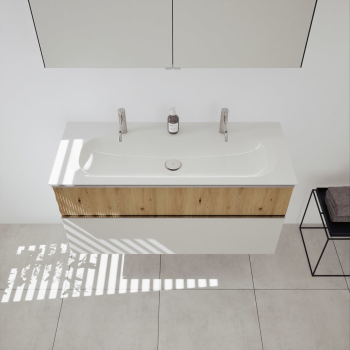 burgbad Fiumo 2.0 Badmöbelset 122 cm mit Waschtisch mit Unterschrank mit Griff G0146 und Spiegelschrank