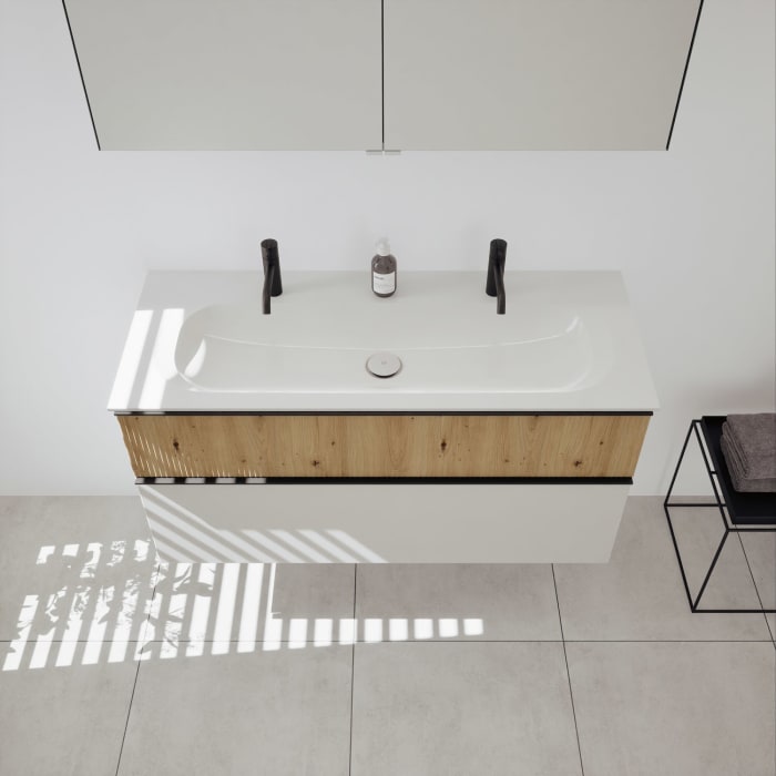 burgbad Fiumo 2.0 Badmöbelset 122 cm mit Waschtisch mit Unterschrank mit Griff G0200 und Spiegelschrank