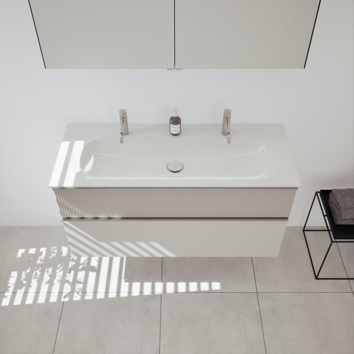 burgbad Fiumo 2.0 Badmöbelset 122 cm mit Waschtisch mit Unterschrank mit Griff G0146 und Spiegelschrank