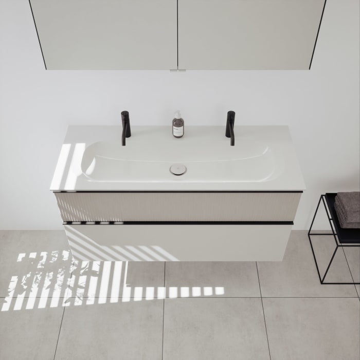 burgbad Fiumo 2.0 Badmöbelset 122 cm mit Waschtisch mit Unterschrank mit Griff G0200 und Spiegelschrank