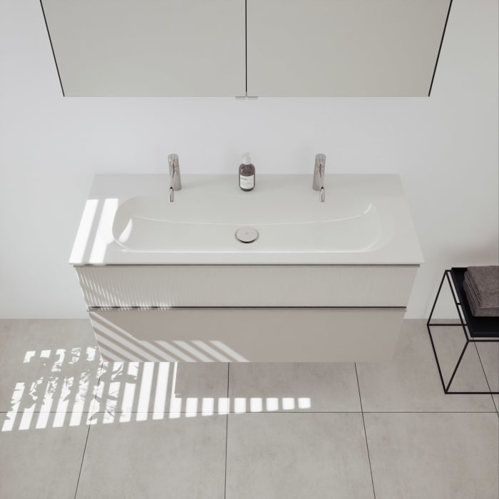 burgbad Fiumo 2.0 Badmöbelset 122 cm mit Waschtisch mit Unterschrank mit Griff G0146 und Spiegelschrank