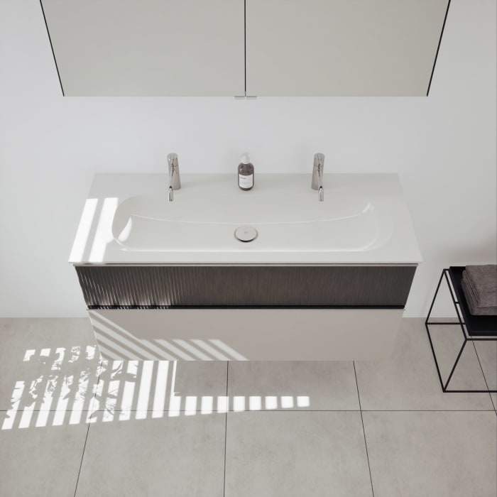 burgbad Fiumo 2.0 Badmöbelset 122 cm mit Waschtisch mit Unterschrank mit Griff G0146 und Spiegelschrank