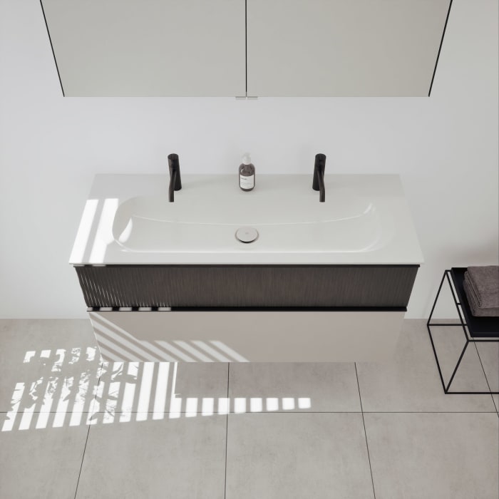 burgbad Fiumo 2.0 Badmöbelset 122 cm mit Waschtisch mit Unterschrank mit Griff G0200 und Spiegelschrank