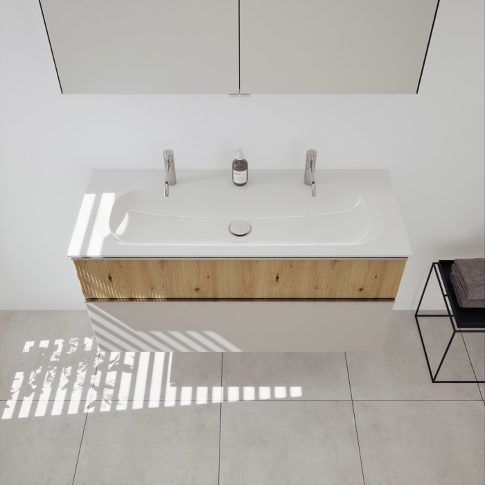 burgbad Fiumo 2.0 Badmöbelset 122 cm mit Waschtisch mit Unterschrank mit Griff G0146 und Spiegelschrank