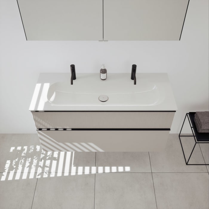 burgbad Fiumo 2.0 Badmöbelset 122 cm mit Waschtisch mit Unterschrank mit Griff G0200 und Spiegelschrank