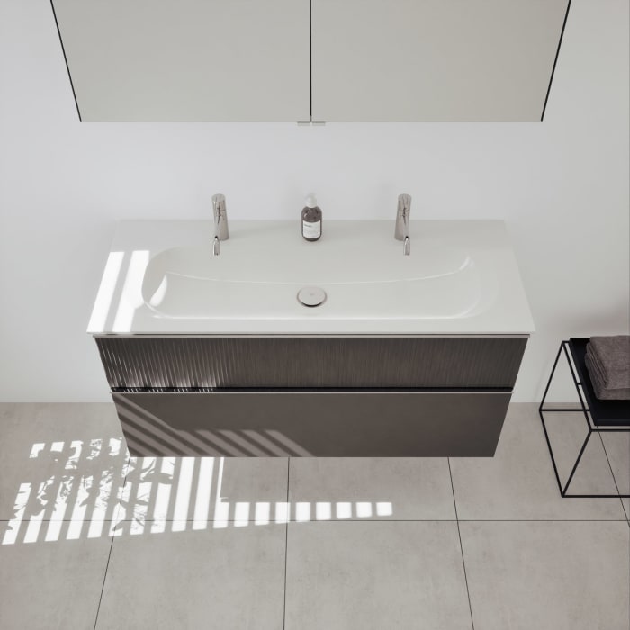 burgbad Fiumo 2.0 Badmöbelset 122 cm mit Waschtisch mit Unterschrank mit Griff G0146 und Spiegelschrank