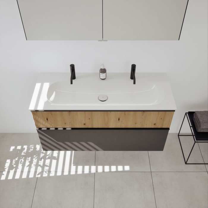 burgbad Fiumo 2.0 Badmöbelset 122 cm mit Waschtisch mit Unterschrank mit Griff G0200 und Spiegelschrank