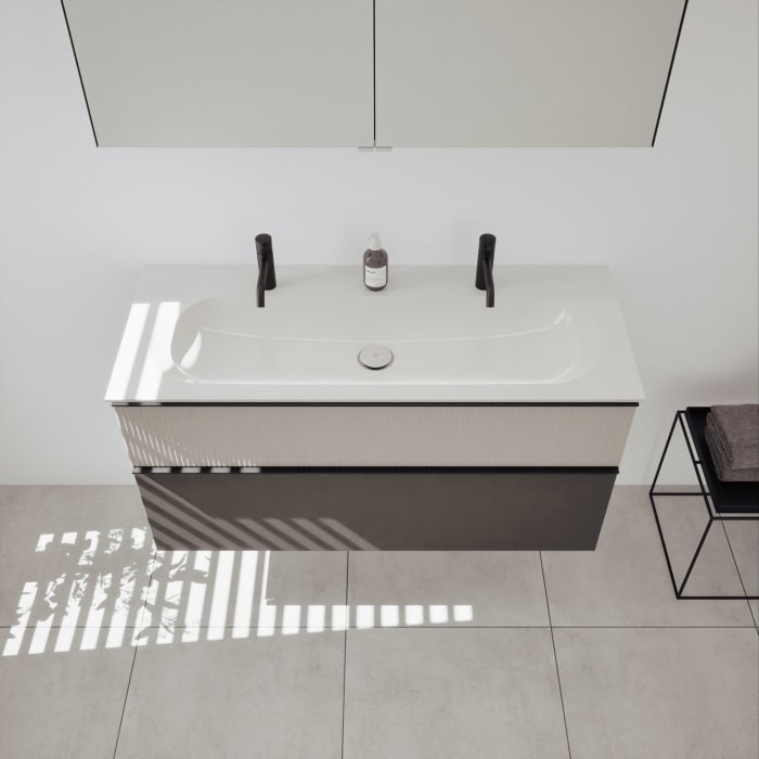 burgbad Fiumo 2.0 Badmöbelset 122 cm mit Waschtisch mit Unterschrank mit Griff G0200 und Spiegelschrank