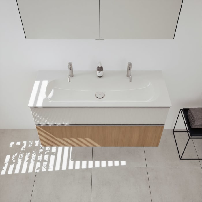 burgbad Fiumo 2.0 Badmöbelset 122 cm mit Waschtisch mit Unterschrank mit Griff G0146 und Spiegelschrank