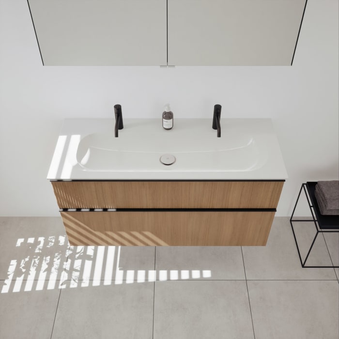 burgbad Fiumo 2.0 Badmöbelset 122 cm mit Waschtisch mit Unterschrank mit Griff G0200 und Spiegelschrank