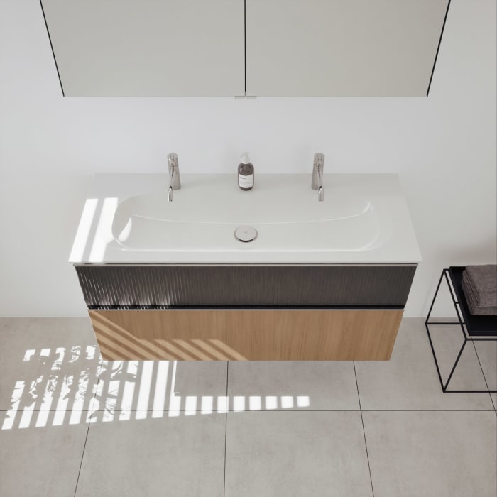 burgbad Fiumo 2.0 Badmöbelset 122 cm mit Waschtisch mit Unterschrank mit Griff G0146 und Spiegelschrank