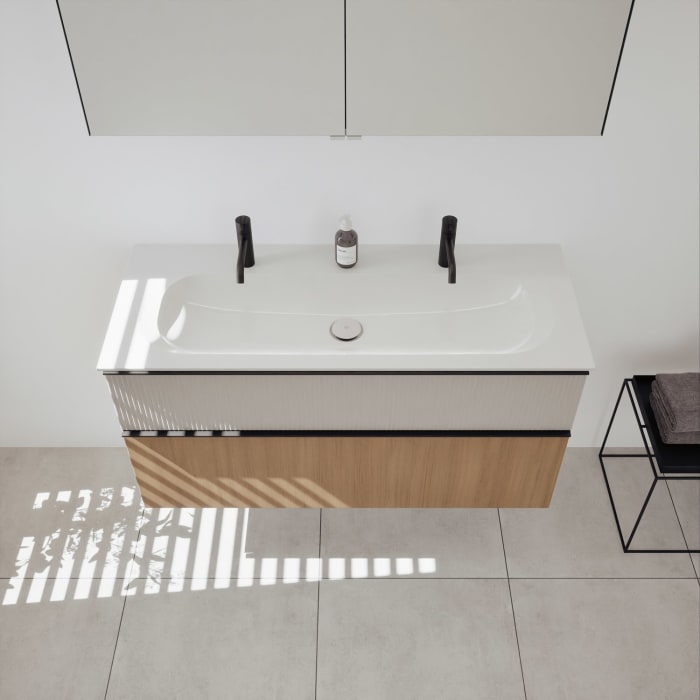 burgbad Fiumo 2.0 Badmöbelset 122 cm mit Waschtisch mit Unterschrank mit Griff G0200 und Spiegelschrank