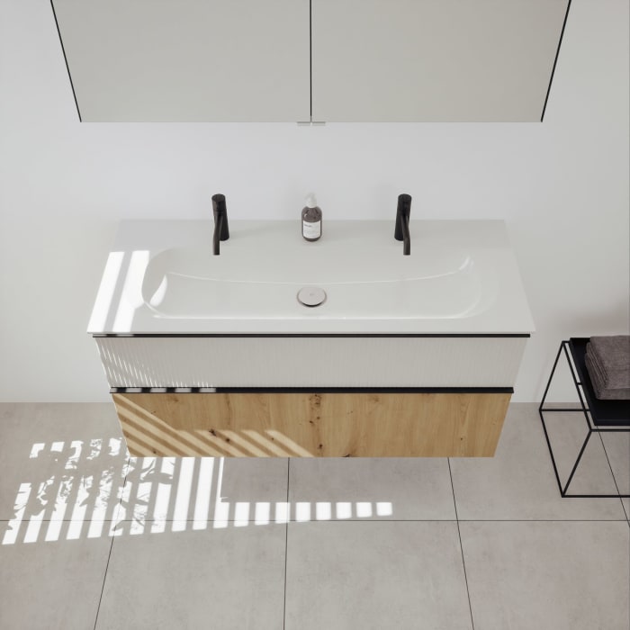 burgbad Fiumo 2.0 Badmöbelset 122 cm mit Waschtisch mit Unterschrank mit Griff G0200 und Spiegelschrank