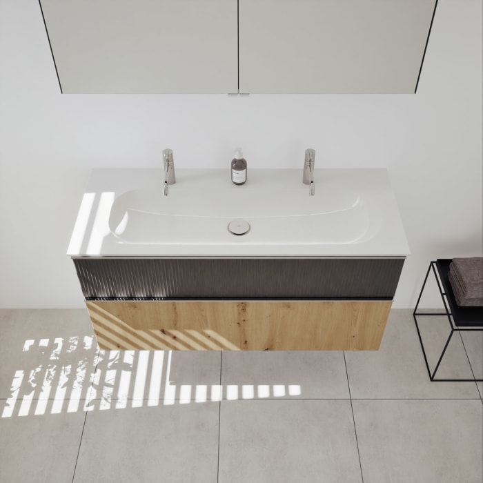 burgbad Fiumo 2.0 Badmöbelset 122 cm mit Waschtisch mit Unterschrank mit Griff G0146 und Spiegelschrank