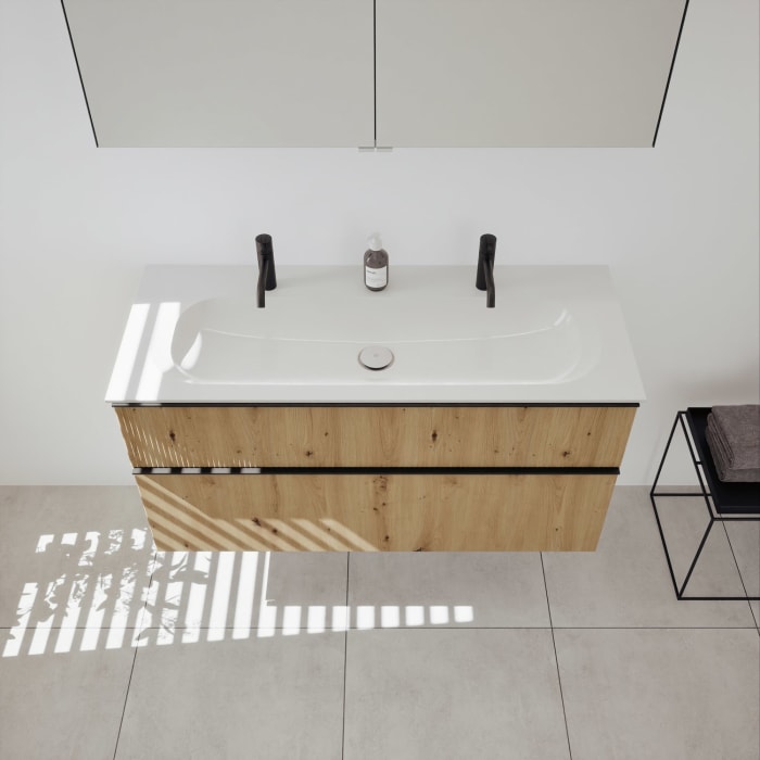 burgbad Fiumo 2.0 Badmöbelset 122 cm mit Waschtisch mit Unterschrank mit Griff G0200 und Spiegelschrank