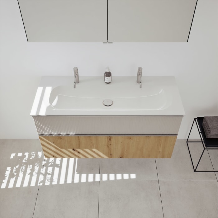 burgbad Fiumo 2.0 Badmöbelset 122 cm mit Waschtisch mit Unterschrank mit Griff G0146 und Spiegelschrank