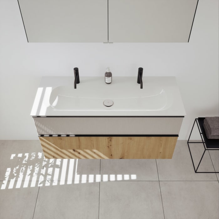 burgbad Fiumo 2.0 Badmöbelset 122 cm mit Waschtisch mit Unterschrank mit Griff G0200 und Spiegelschrank