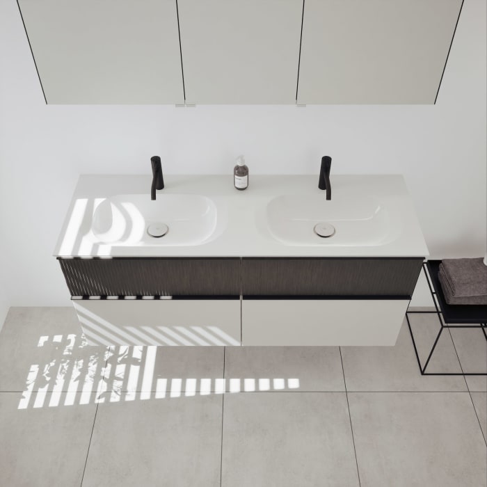 burgbad Fiumo 2.0 Badmöbelset 142 cm mit Waschtisch mit Unterschrank mit Griff G0200 und Spiegelschrank