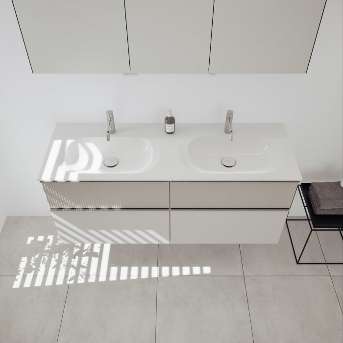 burgbad Fiumo 2.0 Badmöbelset 142 cm mit Waschtisch mit Unterschrank mit Griff G0146 und Spiegelschrank