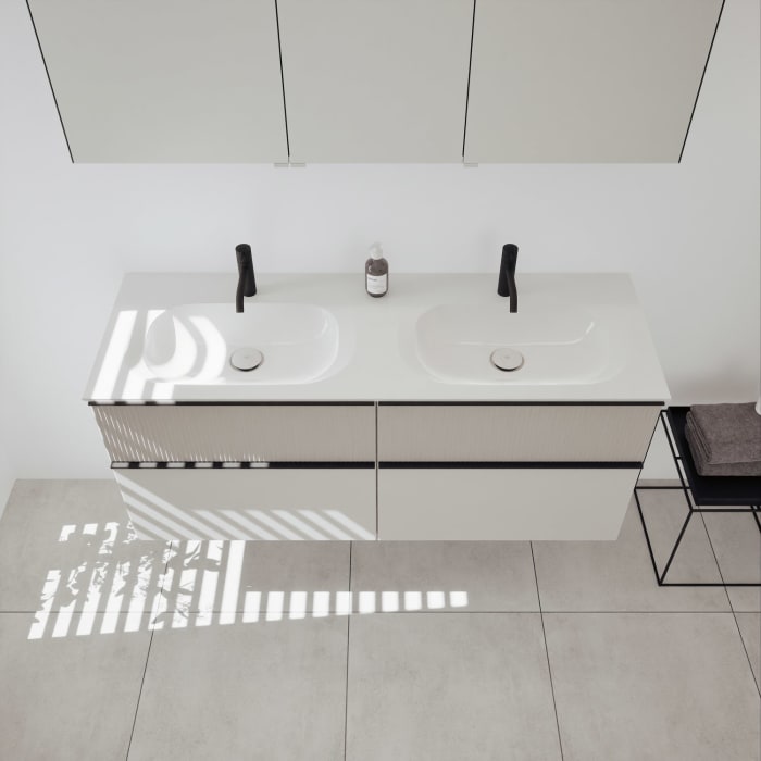 burgbad Fiumo 2.0 Badmöbelset 142 cm mit Waschtisch mit Unterschrank mit Griff G0200 und Spiegelschrank