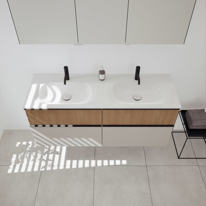 burgbad Fiumo 2.0 Badmöbelset 142 cm mit Waschtisch mit Unterschrank mit Griff G0200 und Spiegelschrank