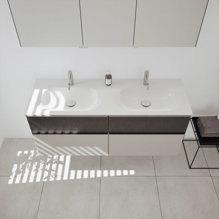 burgbad Fiumo 2.0 Badmöbelset 142 cm mit Waschtisch mit Unterschrank mit Griff G0146 und Spiegelschrank