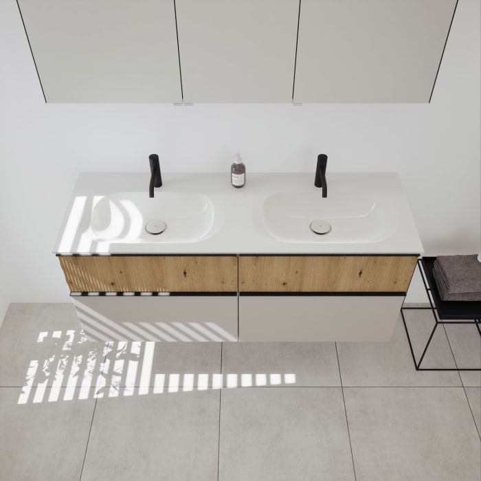 burgbad Fiumo 2.0 Badmöbelset 142 cm mit Waschtisch mit Unterschrank mit Griff G0200 und Spiegelschrank