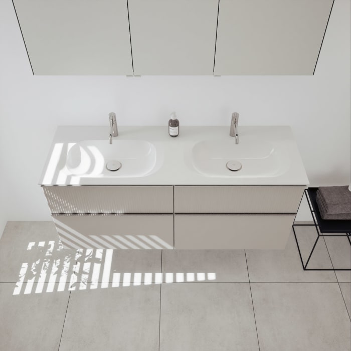 burgbad Fiumo 2.0 Badmöbelset 142 cm mit Waschtisch mit Unterschrank mit Griff G0146 und Spiegelschrank