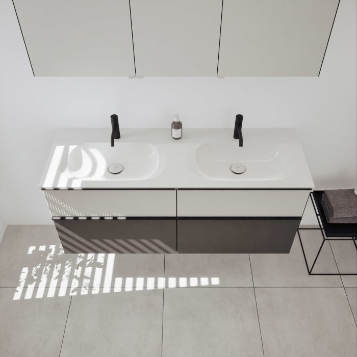 burgbad Fiumo 2.0 Badmöbelset 142 cm mit Waschtisch mit Unterschrank mit Griff G0200 und Spiegelschrank