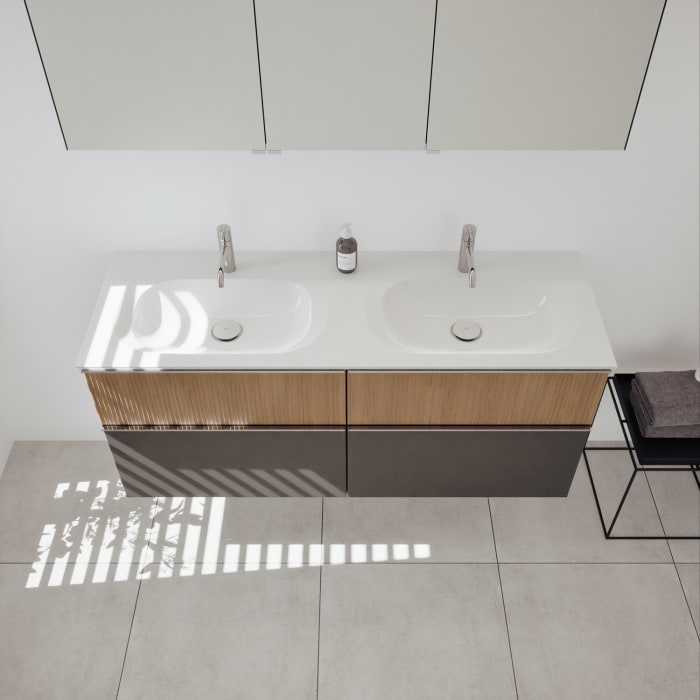 burgbad Fiumo 2.0 Badmöbelset 142 cm mit Waschtisch mit Unterschrank mit Griff G0146 und Spiegelschrank