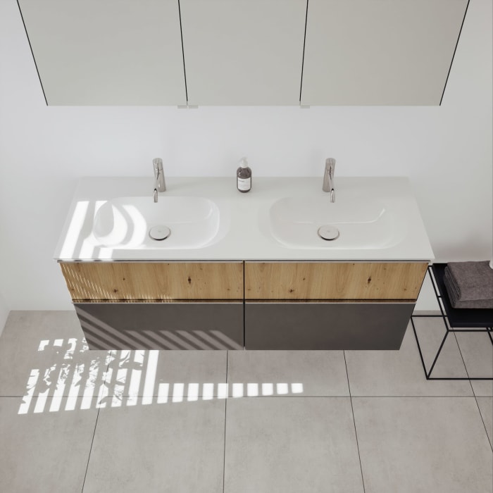 burgbad Fiumo 2.0 Badmöbelset 142 cm mit Waschtisch mit Unterschrank mit Griff G0146 und Spiegelschrank