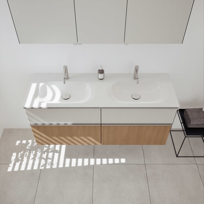 burgbad Fiumo 2.0 Badmöbelset 142 cm mit Waschtisch mit Unterschrank mit Griff G0146 und Spiegelschrank