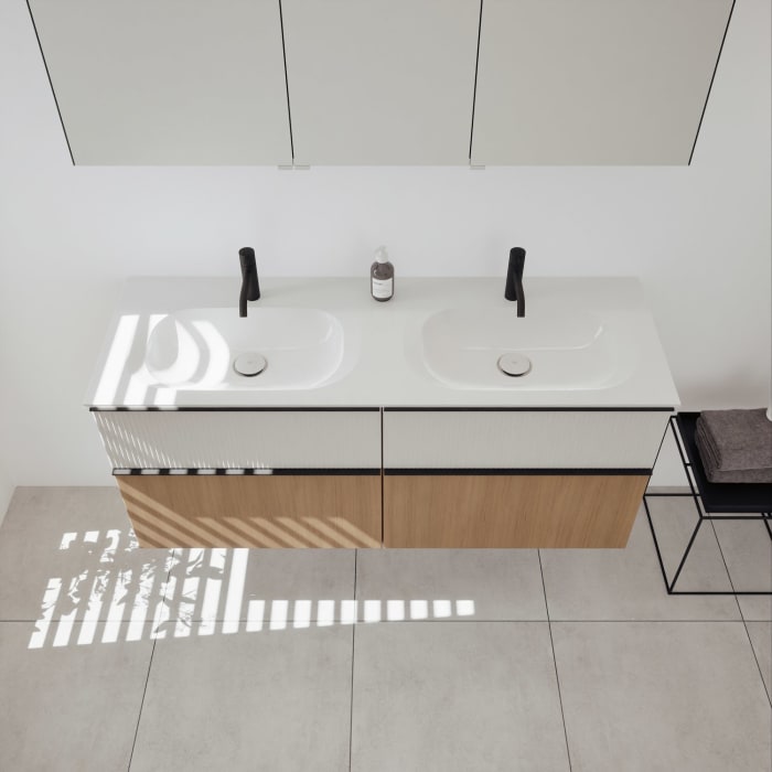 burgbad Fiumo 2.0 Badmöbelset 142 cm mit Waschtisch mit Unterschrank mit Griff G0200 und Spiegelschrank