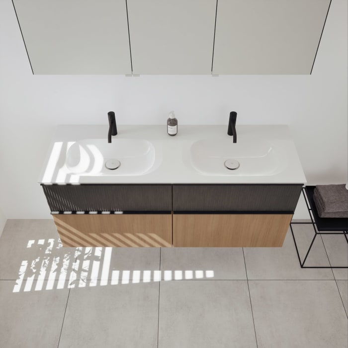 burgbad Fiumo 2.0 Badmöbelset 142 cm mit Waschtisch mit Unterschrank mit Griff G0200 und Spiegelschrank