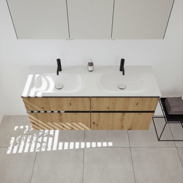 burgbad Fiumo 2.0 Badmöbelset 142 cm mit Waschtisch mit Unterschrank mit Griff G0200 und Spiegelschrank