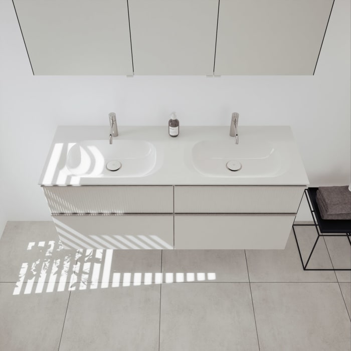 burgbad Fiumo 2.0 Badmöbelset 142 cm mit Waschtisch mit Unterschrank mit Griff G0146 und Spiegelschrank