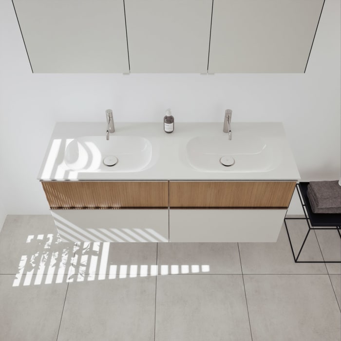 burgbad Fiumo 2.0 Badmöbelset 142 cm mit Waschtisch mit Unterschrank mit Griff G0146 und Spiegelschrank