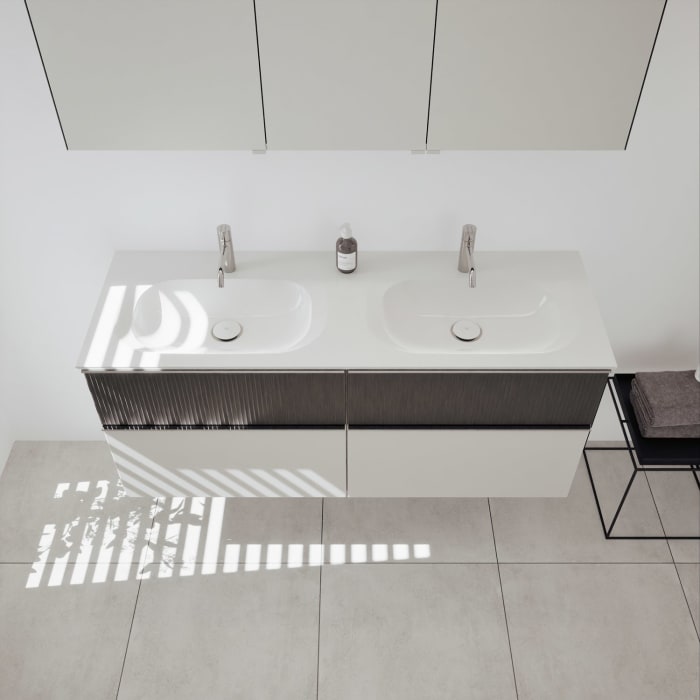 burgbad Fiumo 2.0 Badmöbelset 142 cm mit Waschtisch mit Unterschrank mit Griff G0146 und Spiegelschrank