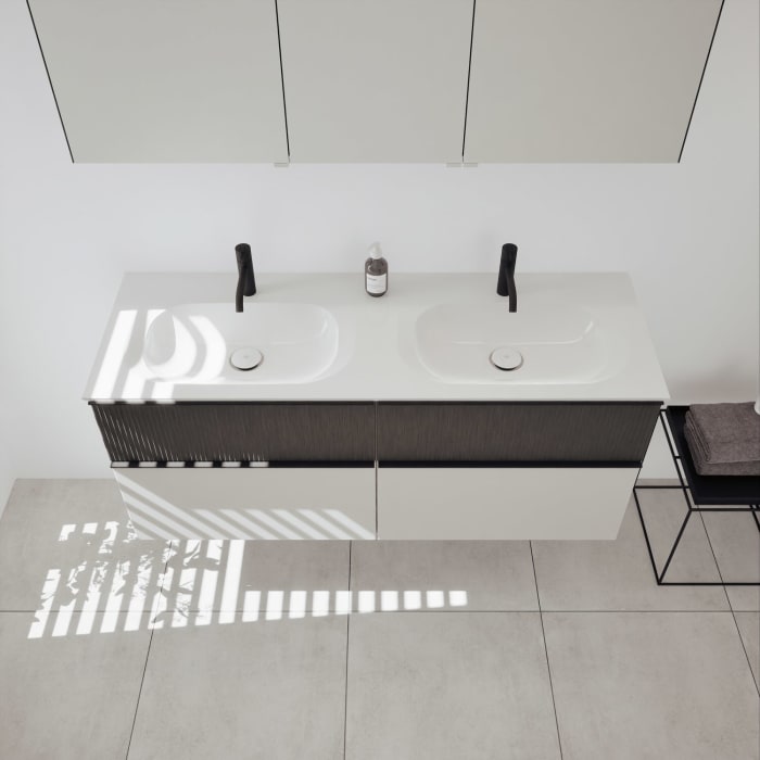 burgbad Fiumo 2.0 Badmöbelset 142 cm mit Waschtisch mit Unterschrank mit Griff G0200 und Spiegelschrank