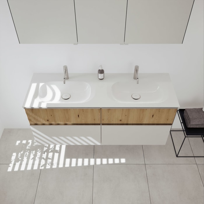 burgbad Fiumo 2.0 Badmöbelset 142 cm mit Waschtisch mit Unterschrank mit Griff G0146 und Spiegelschrank