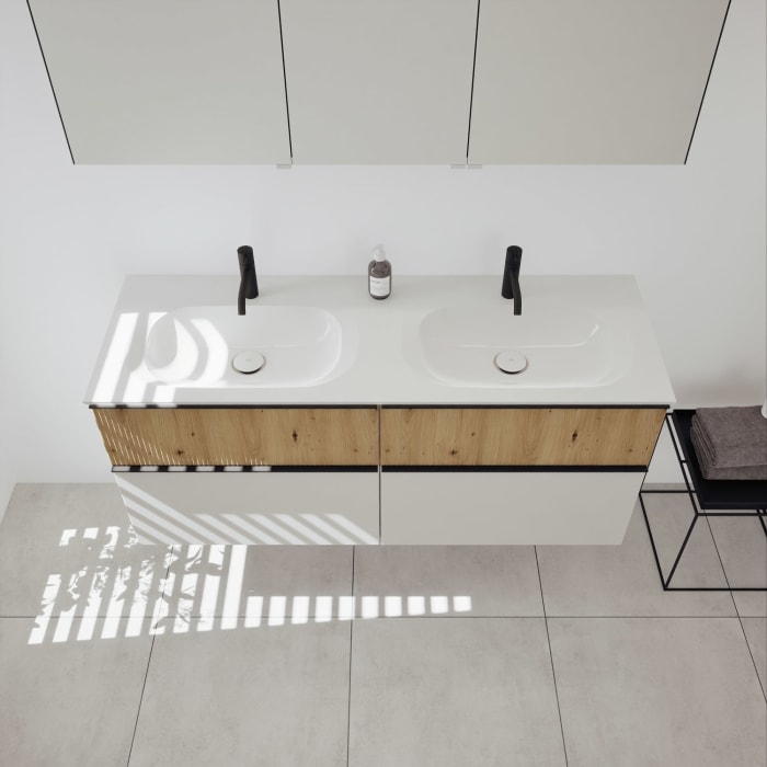 burgbad Fiumo 2.0 Badmöbelset 142 cm mit Waschtisch mit Unterschrank mit Griff G0200 und Spiegelschrank