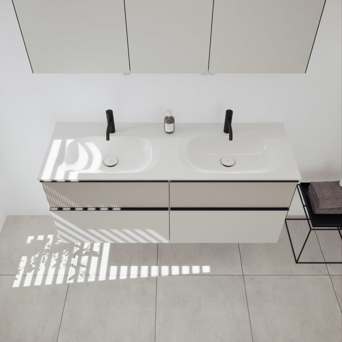 burgbad Fiumo 2.0 Badmöbelset 142 cm mit Waschtisch mit Unterschrank mit Griff G0200 und Spiegelschrank