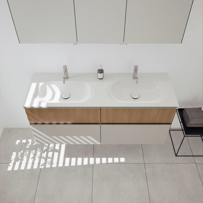 burgbad Fiumo 2.0 Badmöbelset 142 cm mit Waschtisch mit Unterschrank mit Griff G0146 und Spiegelschrank