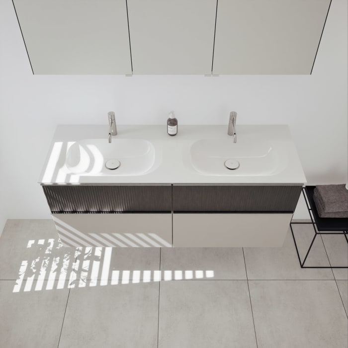 burgbad Fiumo 2.0 Badmöbelset 142 cm mit Waschtisch mit Unterschrank mit Griff G0146 und Spiegelschrank