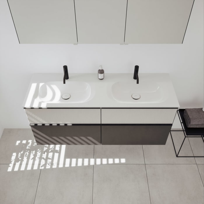 burgbad Fiumo 2.0 Badmöbelset 142 cm mit Waschtisch mit Unterschrank mit Griff G0200 und Spiegelschrank