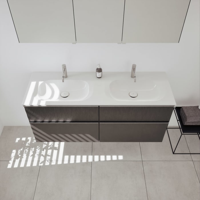 burgbad Fiumo 2.0 Badmöbelset 142 cm mit Waschtisch mit Unterschrank mit Griff G0146 und Spiegelschrank