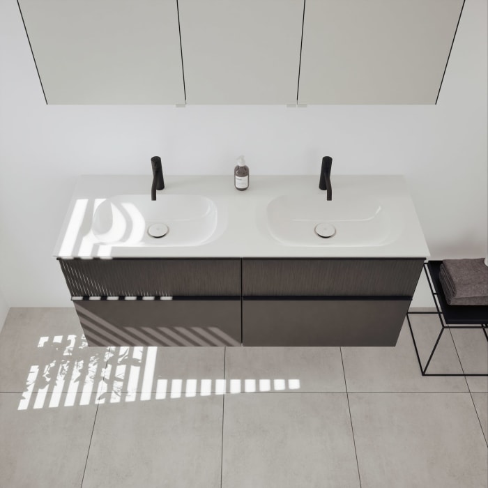 burgbad Fiumo 2.0 Badmöbelset 142 cm mit Waschtisch mit Unterschrank mit Griff G0200 und Spiegelschrank