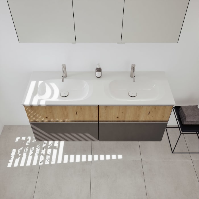 burgbad Fiumo 2.0 Badmöbelset 142 cm mit Waschtisch mit Unterschrank mit Griff G0146 und Spiegelschrank